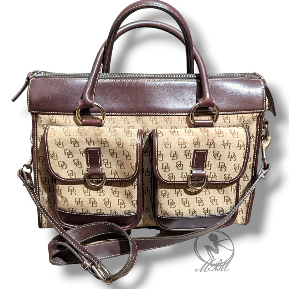 Dooney & Bourke Double Pocket Logo Satchel Crossbody Jacquard Signature Purse - Picture 2 of 8